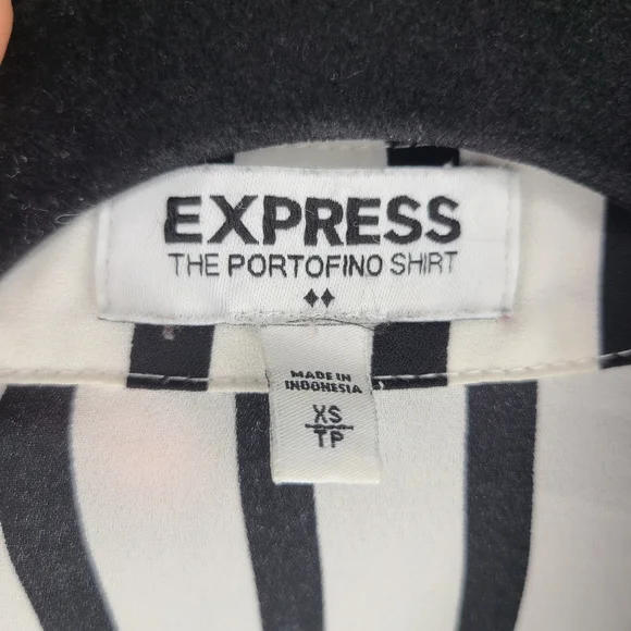 Express White and Black Striped Roll Tab Sleeve Button Front Blouse - Picture 3 of 7